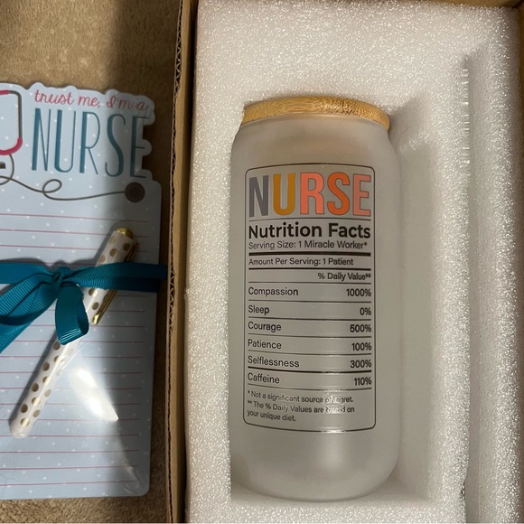 Nurse Life glass cup with two glass straws and a straw cleaner. New in box - Picture 3 of 3